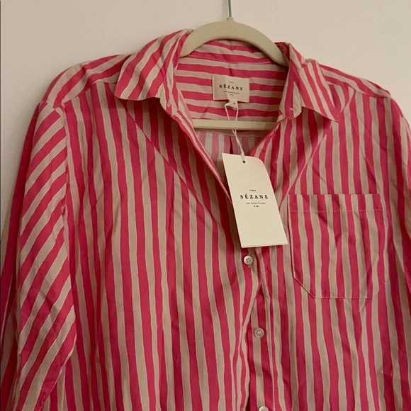 Sezane max shirt in pink and ecru stripes size 38 - Picture 3 of 4